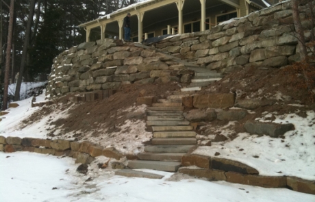 Beautiful natural outcropping stone retaining wall